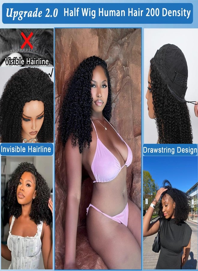 Ding Dian Kinky Curly Half Wig Human Hair 200% Density 3 In 1 Glueless Wear and Go Kinky Curly Wig Human Hair Seamless Flip Over Wig Drawstring Headband Wig Beginner Friendly 16 Inch - Image 3